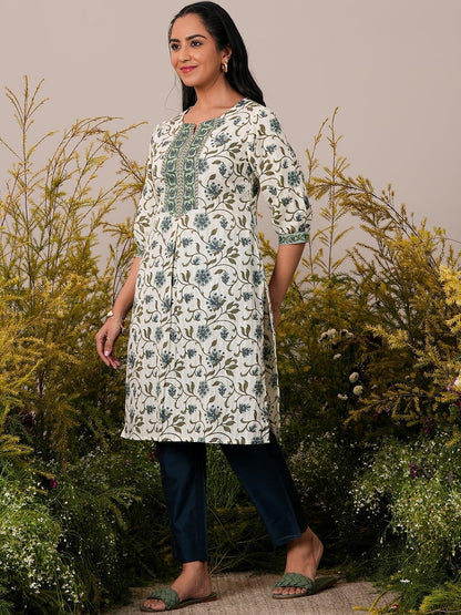 Libas WomenS Cotton Printed Straight Kurta (26945_Beige