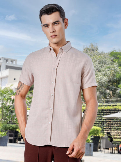 Thomas Scott Mens | Self Designed | Short Sleeves | Solid | Button Down Collar | Slim Fit | Polyster Blend | Shirt | (TS1717_Pi