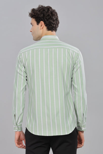 Mildin MenS Pure Cotton Striped Printed Shirt With Spread Collared Neck Full Sleeve Curved Hemline Button Closure And Regular F