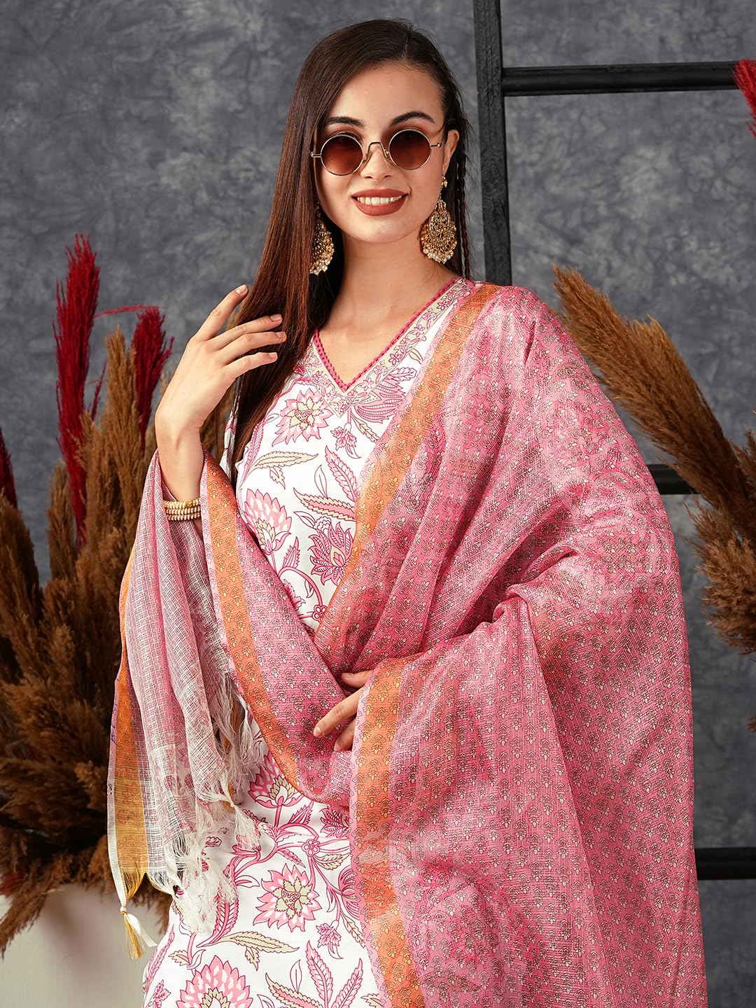 ANNI DESIGNER Women Cotton Blend Casual Style Kurta With Pant & Dupatta