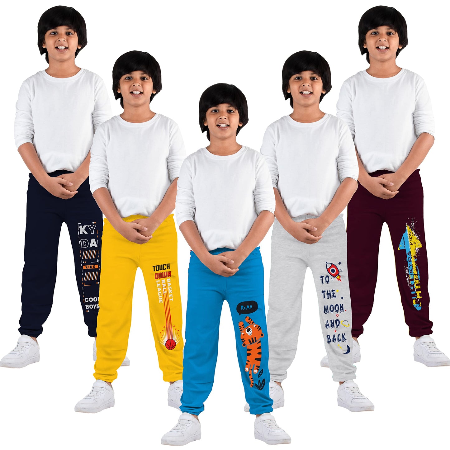 Kyda Kids 100% Cotton Kids Casual Printed Track Pant For Boys & Girls (Pack Of 5)