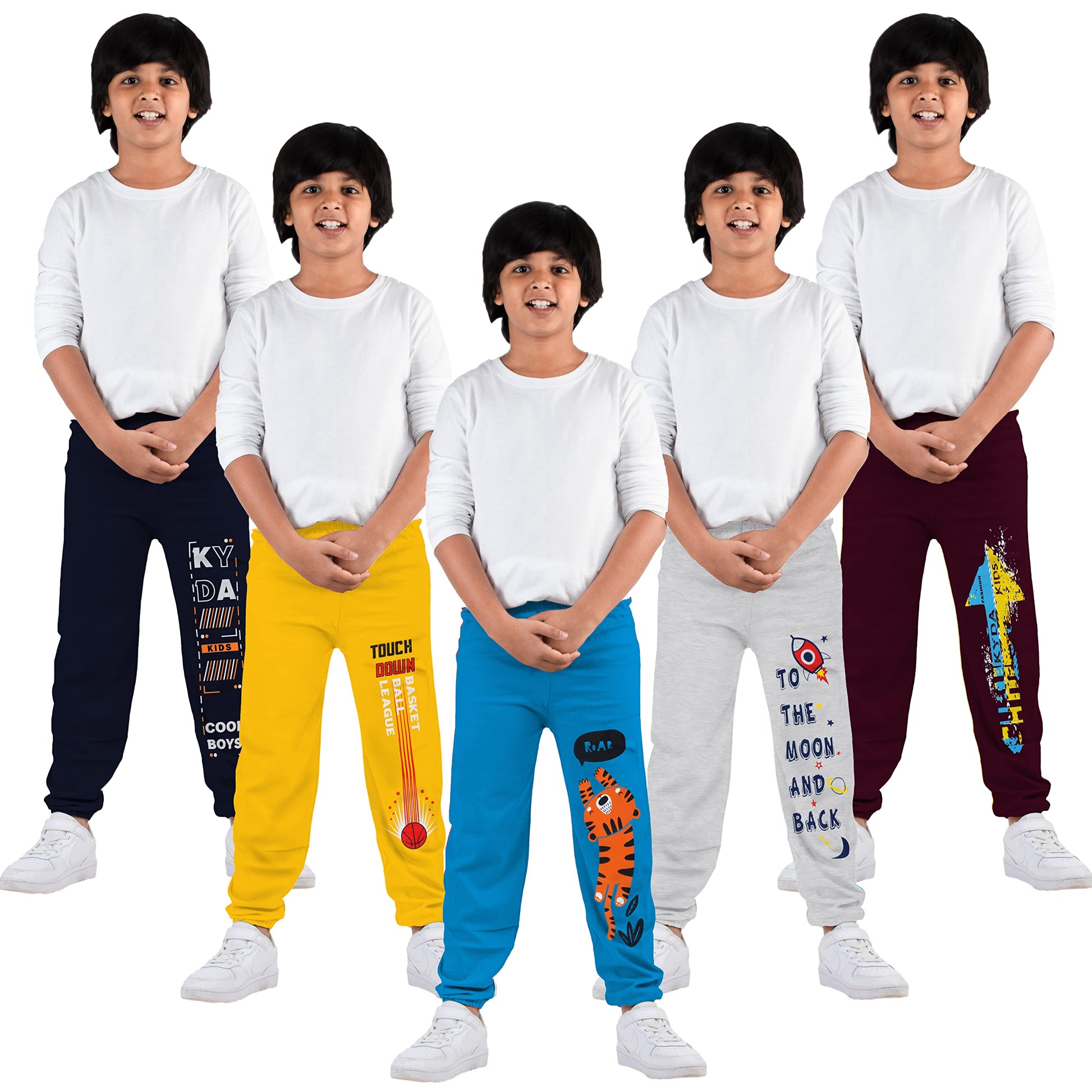 Kyda Kids 100% Cotton Kids Casual Printed Track Pant For Boys & Girls (Pack Of 5)