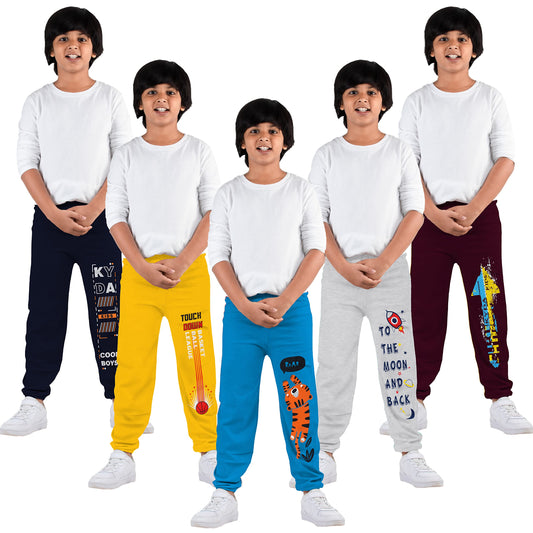 Kyda Kids 100% Cotton Kids Casual Printed Track Pant For Boys & Girls (Pack Of 5)