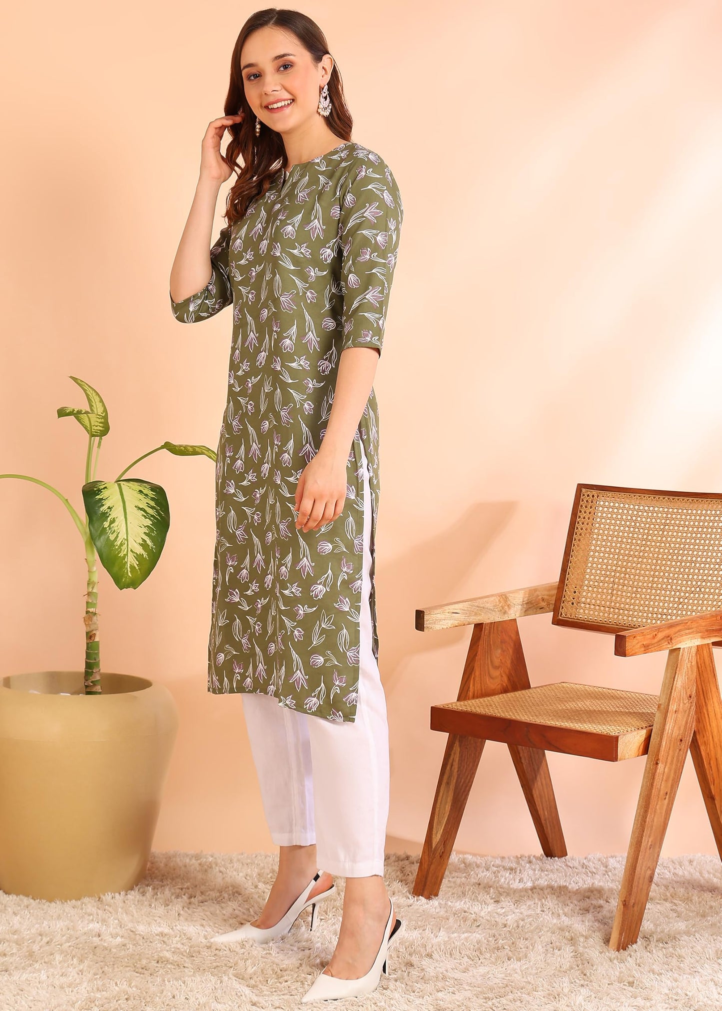 Dsk Studio Poly Rayon Printed Straight Kurti For Women-Green