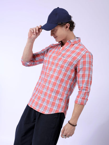 The Indian Garage Co Mens Slim Fit Shirt (0923-SHCHYD-05-02_Coral