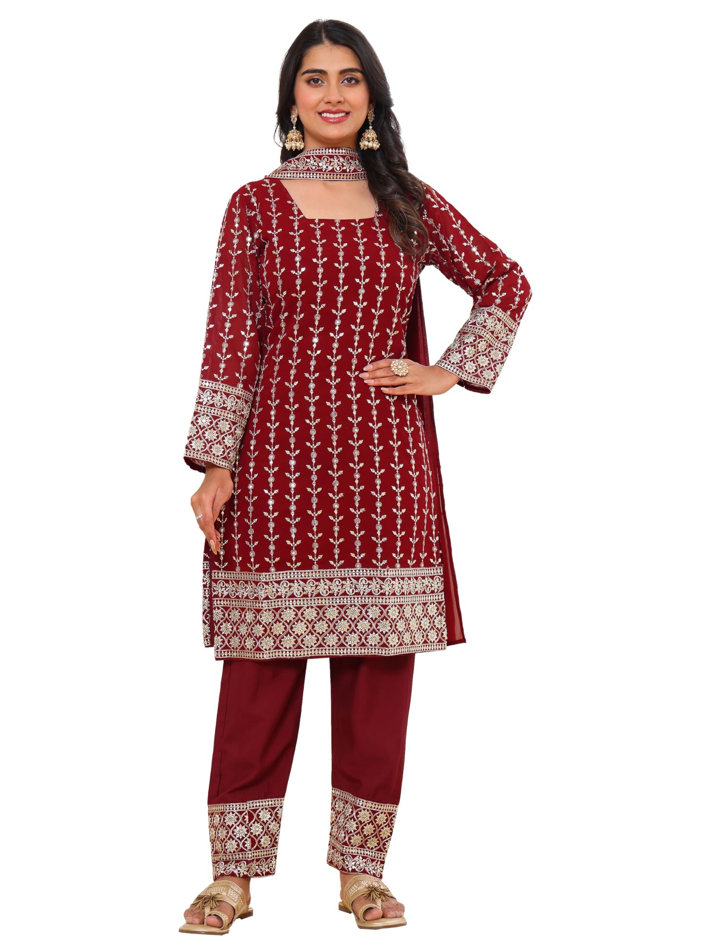 Fashion Basket Georgette Kurta Set With Duptta And Bottom For Women