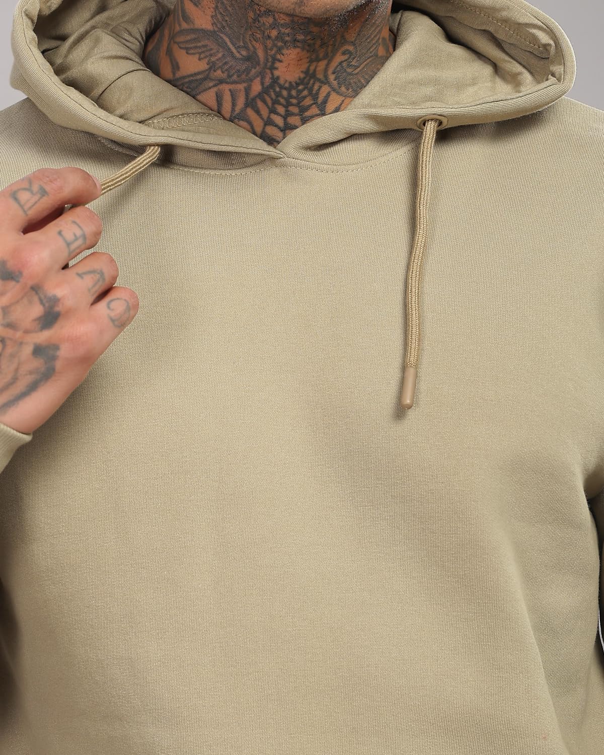 ADRO Mens Cotton Neck Hooded Sweatshirt (H24-M-PLN-BE_Beige