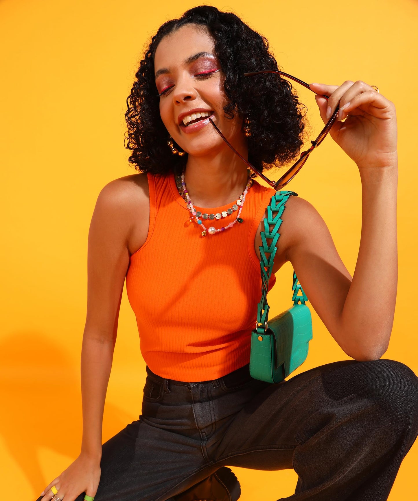 POPWINGS Women Casual Orange Rib Tank Crop Top Tops for Women | Stylish Tops for Women | Trendy Tops Women