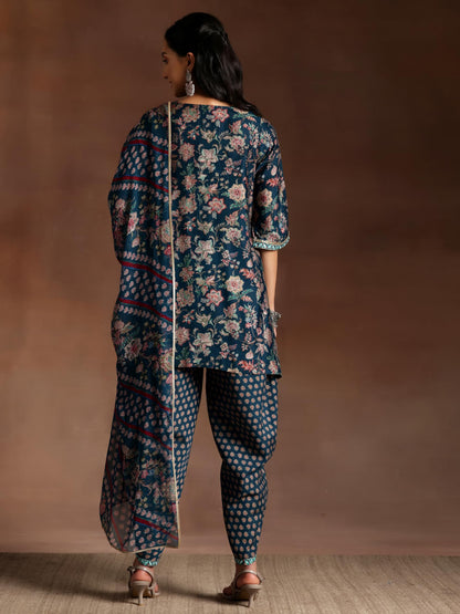 Libas Womens Printed Silk Blend Straight Kurta With Dhoti Pant And Dupatta