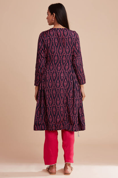 W for Woman Women's Round Neck Kurta Block Print 42 L Full SLV