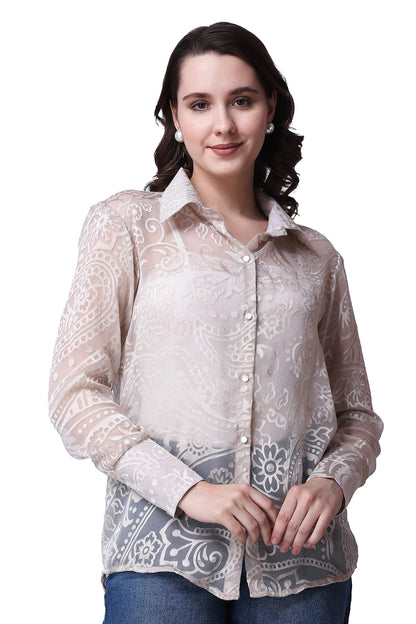 POPWINGS Casual Net Laces Brasso Design Transparent Shirt for Women || Stylish Western Net Shirt for Women || Women Shirt for Su