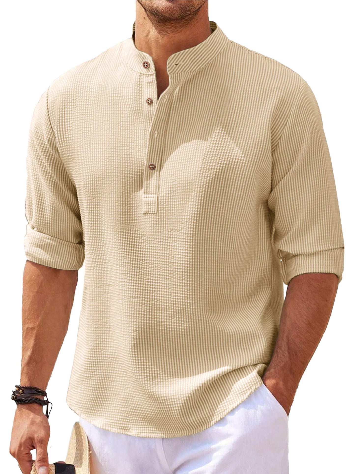 Noble Monk Men'S Regular Fit Textered Kurta | Henley Neck | Full Sleeves | Casual Kurta For Men
