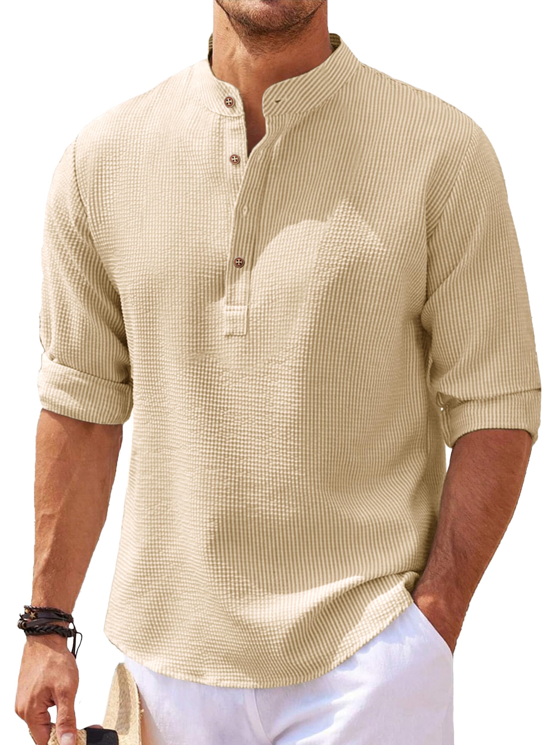 Noble Monk Men'S Regular Fit Textered Kurta | Henley Neck | Full Sleeves | Casual Kurta For Men