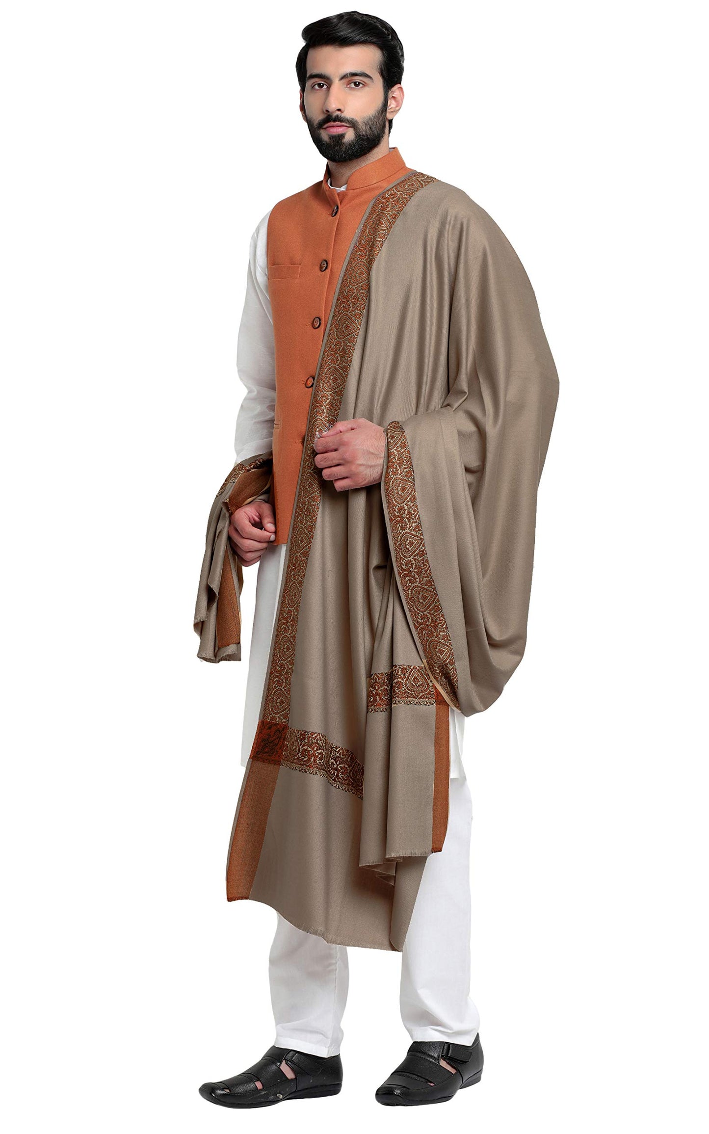 Weavers Villa Mens Woven Border Woollen Lohi/Shawl, 125cm x 250cm