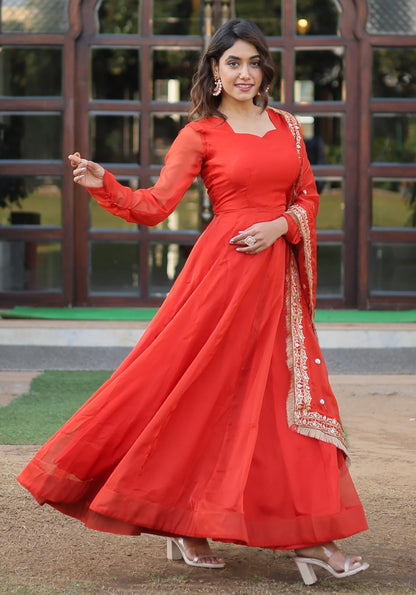 Wedani Russian Silk Anarkali Kurta Set for Womens