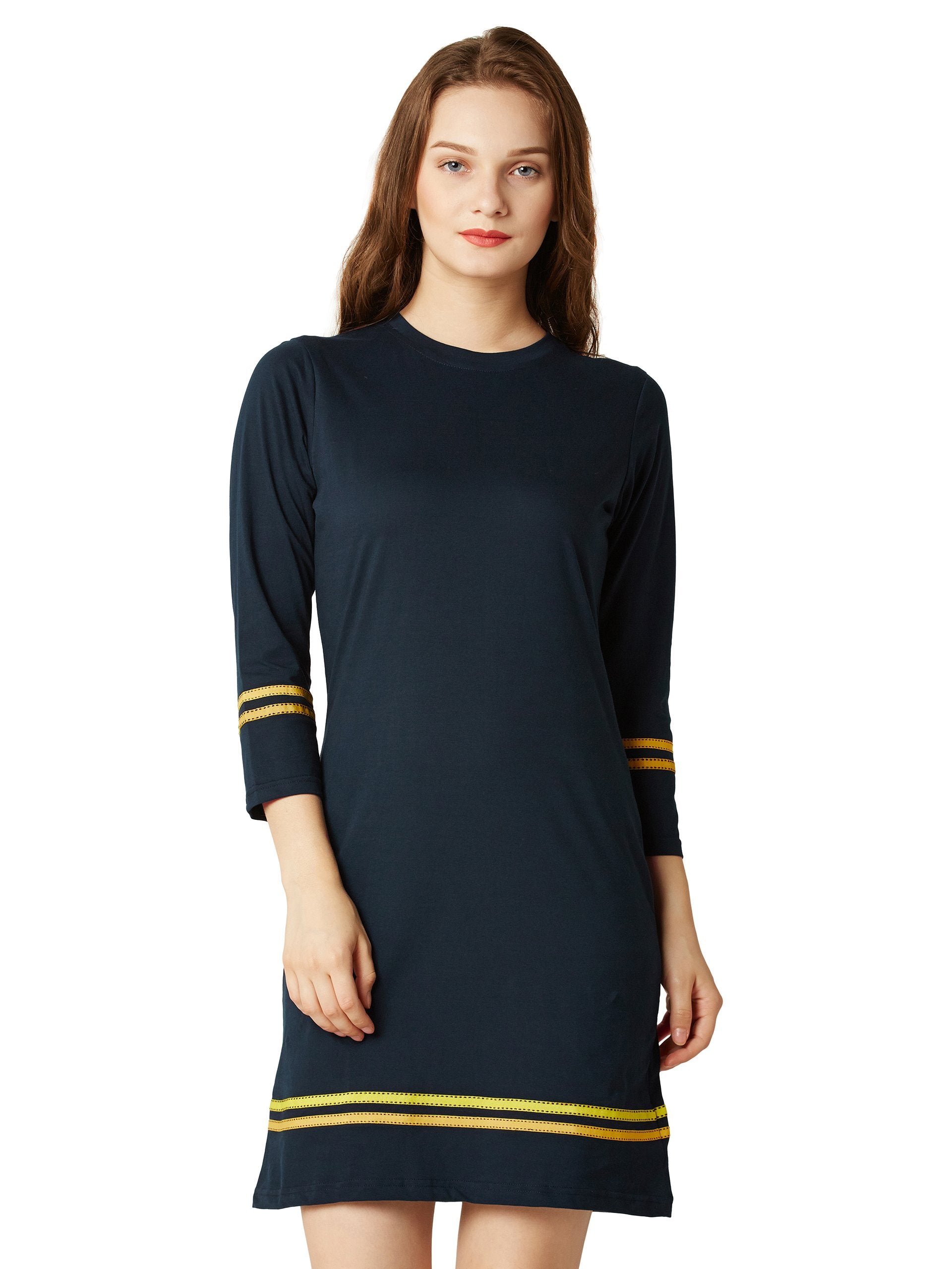 Miss Chase WomenS Cotton A-Line Dress(Mcss17D07-95-71-04,Navy,Medium)
