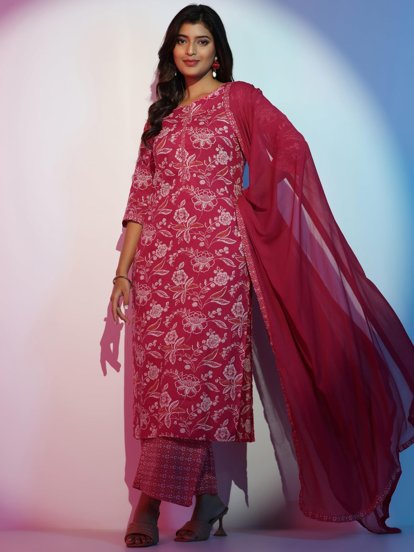 Libas Womens Pure Cotton Printed Kurta Set (36751O_Pink