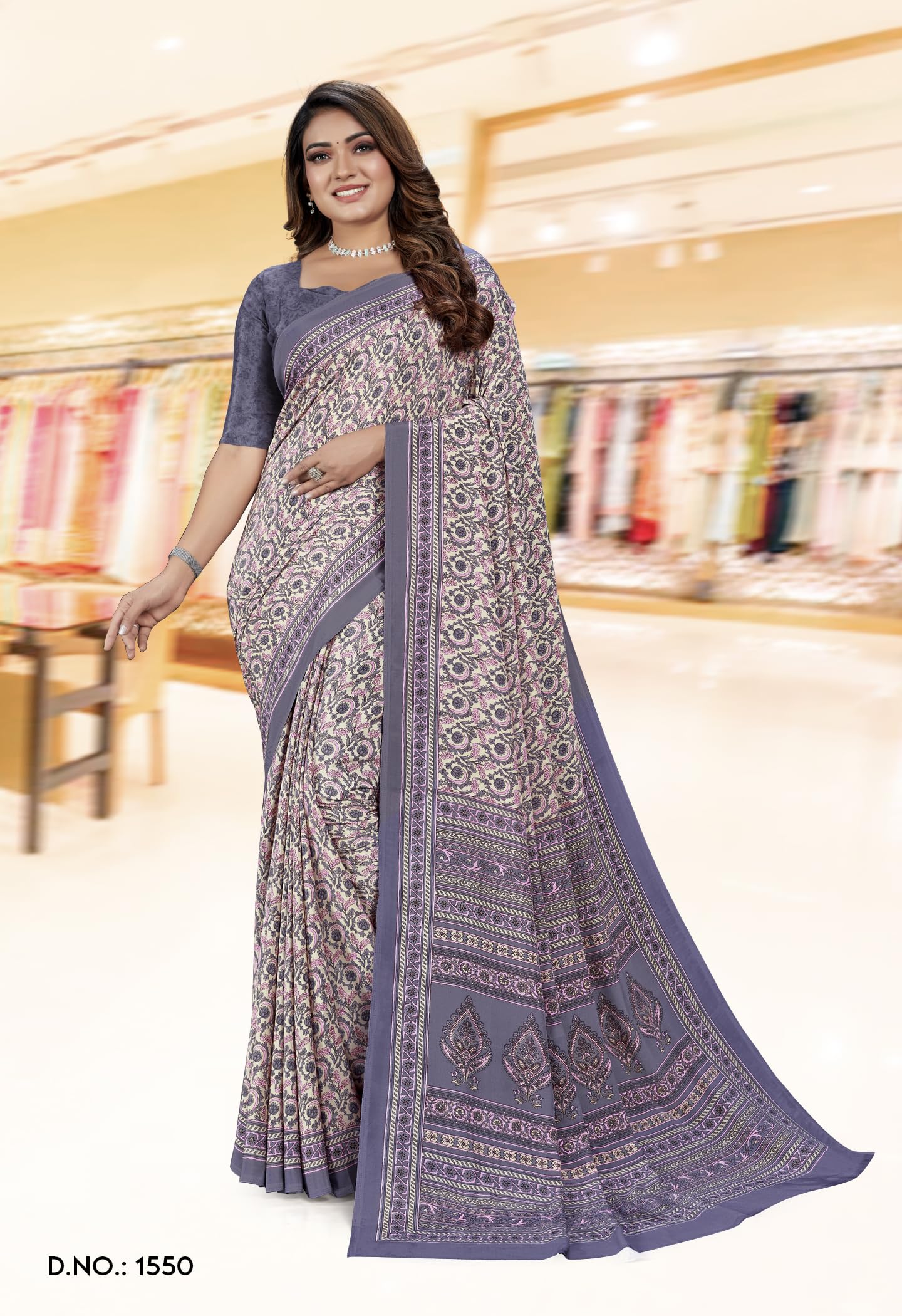 Vimla WomenS Multicolor Crepe Silk Uniform Saree With Blouse  Elegant Design For Various Professional Settings