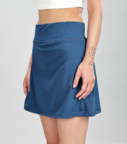 SHODOX Womens Highwaist Stretchable Skater Skirts Knee Length Inbuilt with Inner Safety Shorts - Tennis Skirts with Shorts, Perf