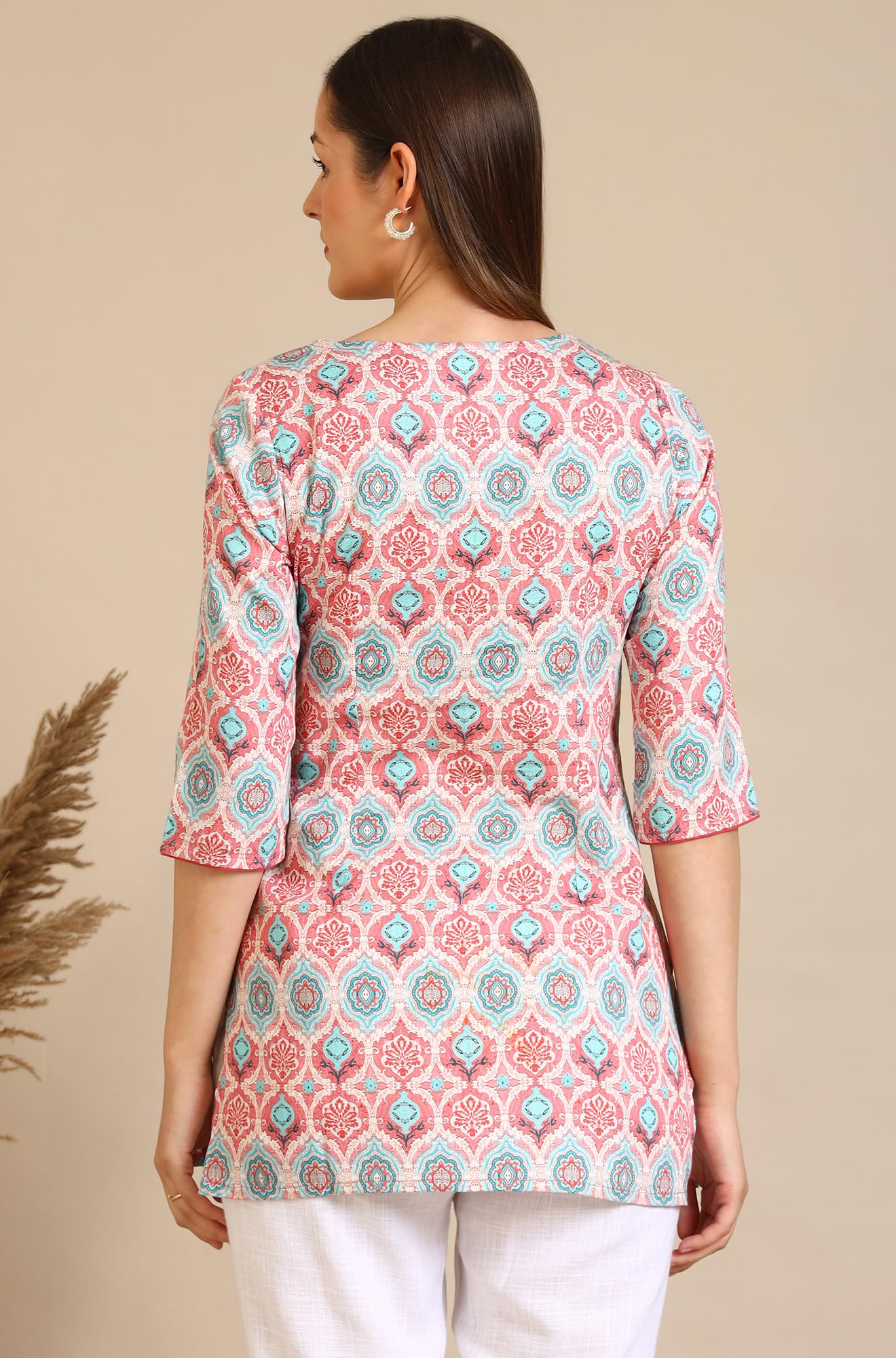 Aurelia Women's Pink Abstract Printed Pure Cotton Straight Kurta