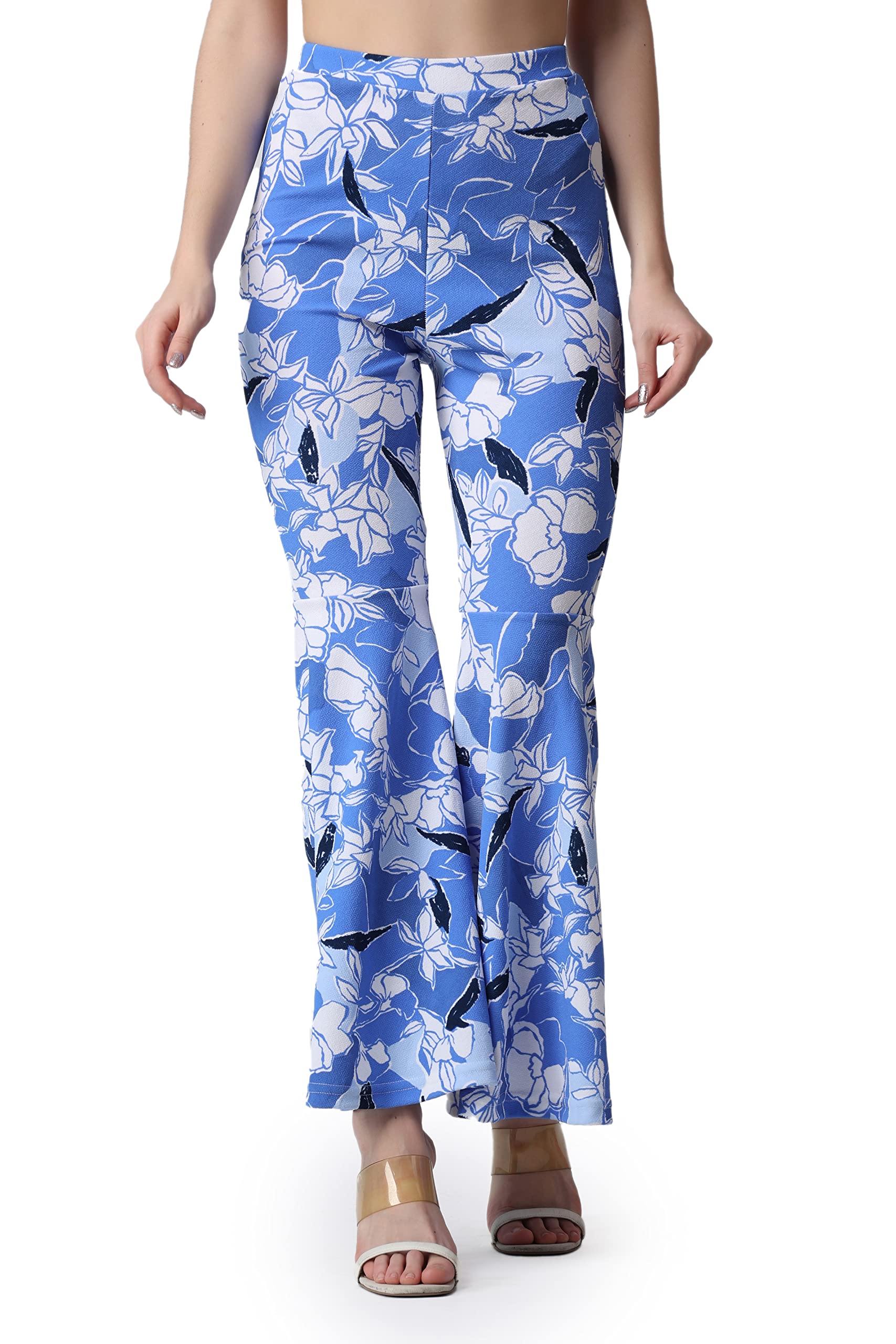 POPWINGS Casual Marble Print Bell Bottom Trousers for Women || Flare Fit Women Trousers for Summer || Stylish Western Regular Fi