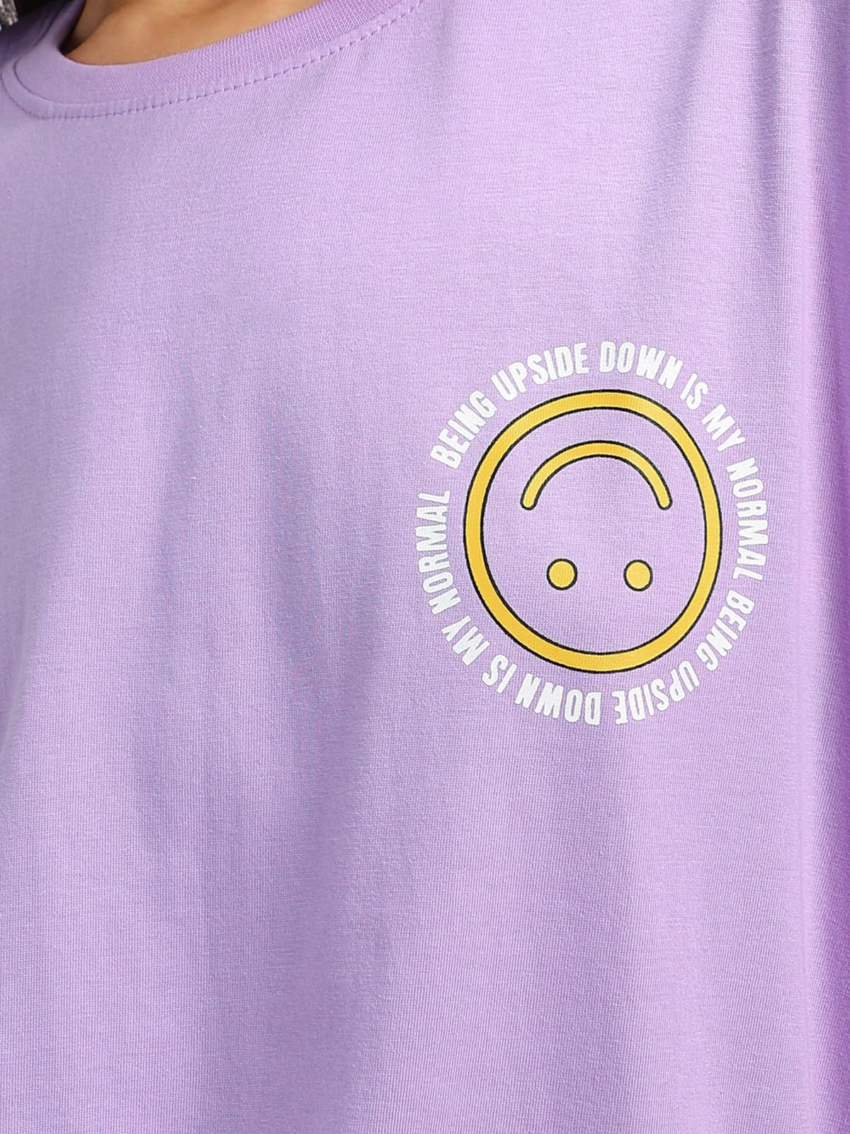 Juneberry Pure Cotton Round Neck Drop Shoulder Purple Back Graphic Printed Oversized T-Shirt For Women/Girls (Gl_Os_Upsddwn_Llc_