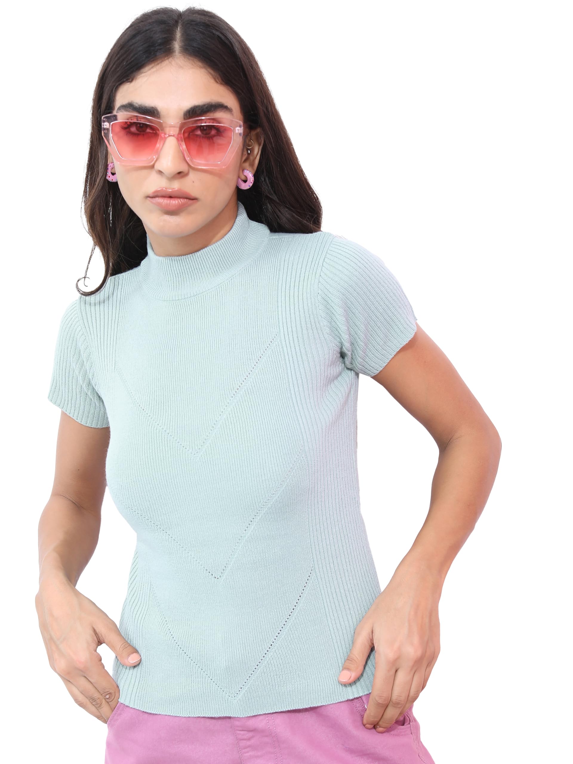 Ketch Women Blue Cable Knit Acrylic Pullover Khsw000016 Blue M