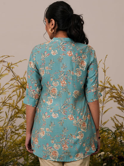 Libas WomenS Silk Blend Printed A-Line Kurtis (37071_Blue