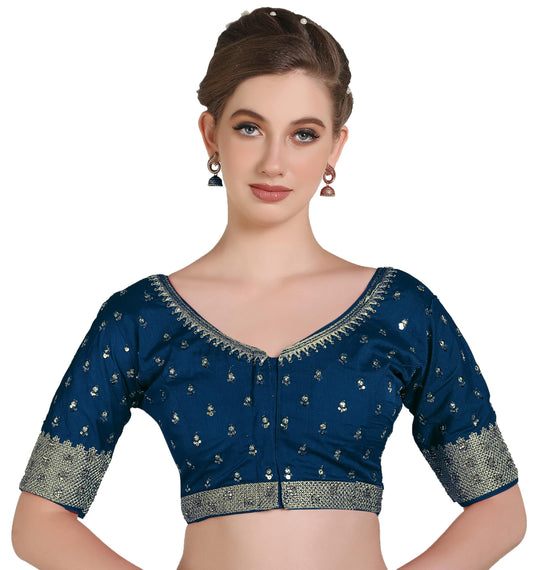 Pujia Mills Women Indian Ethnic Wear Designer Golden Codding With Zari Embroidered Diamond Work Round Neck Half Sleeve Readymade