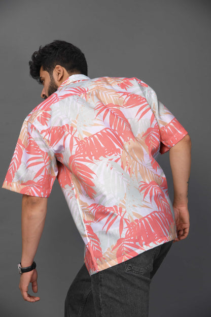 Brown Culture MenS Cotton Blend Leaf Print Shirt With Spread Collared Half Sleeves Standard Length And Button Down Closure Type