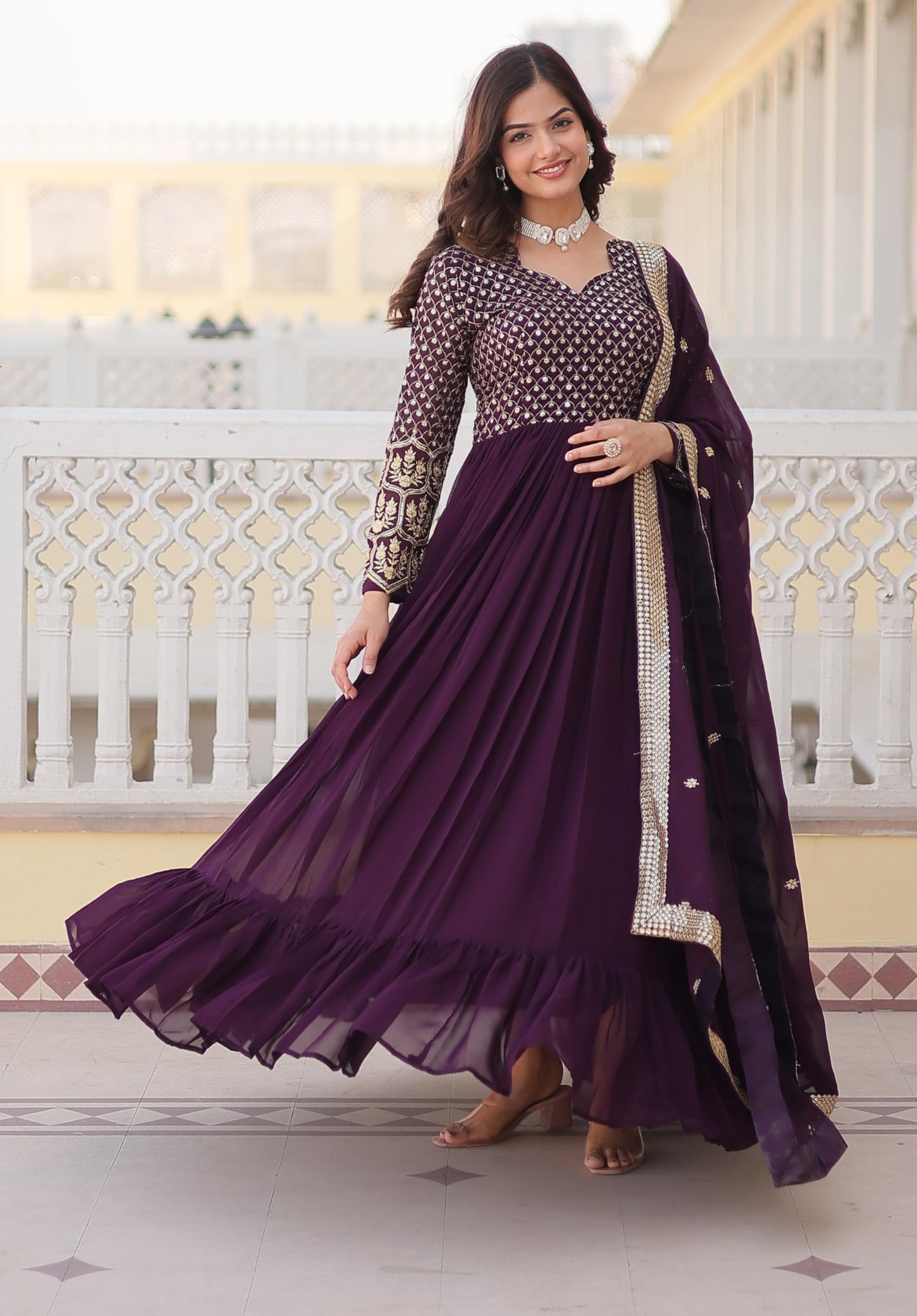 Fashion Basket WomenS Georgette Anarkali Kurta Set With Duptta For Women (In, Alpha, S, Regular, Purple)