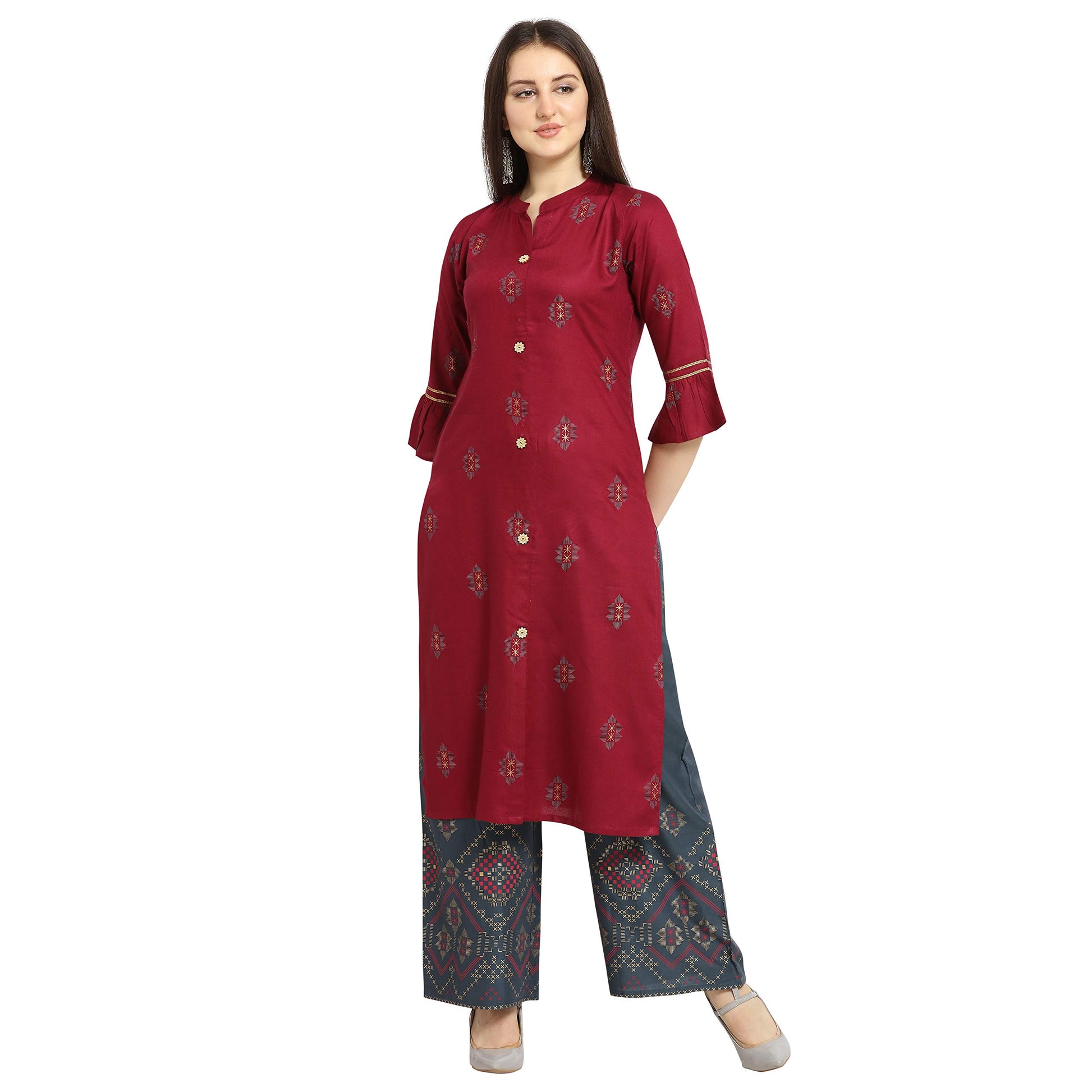 OOMPH! Straight Cotton Kurti Palazzo Set for Women