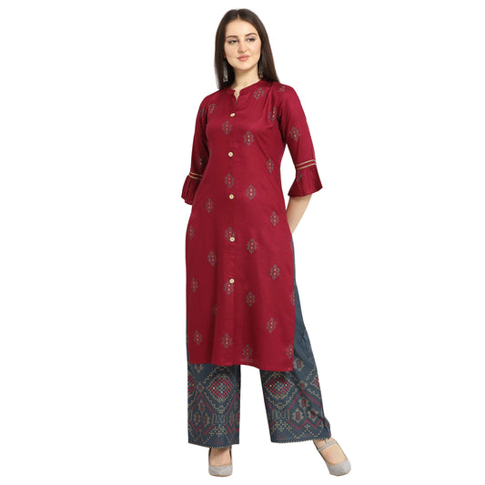 OOMPH! Straight Cotton Kurti Palazzo Set for Women