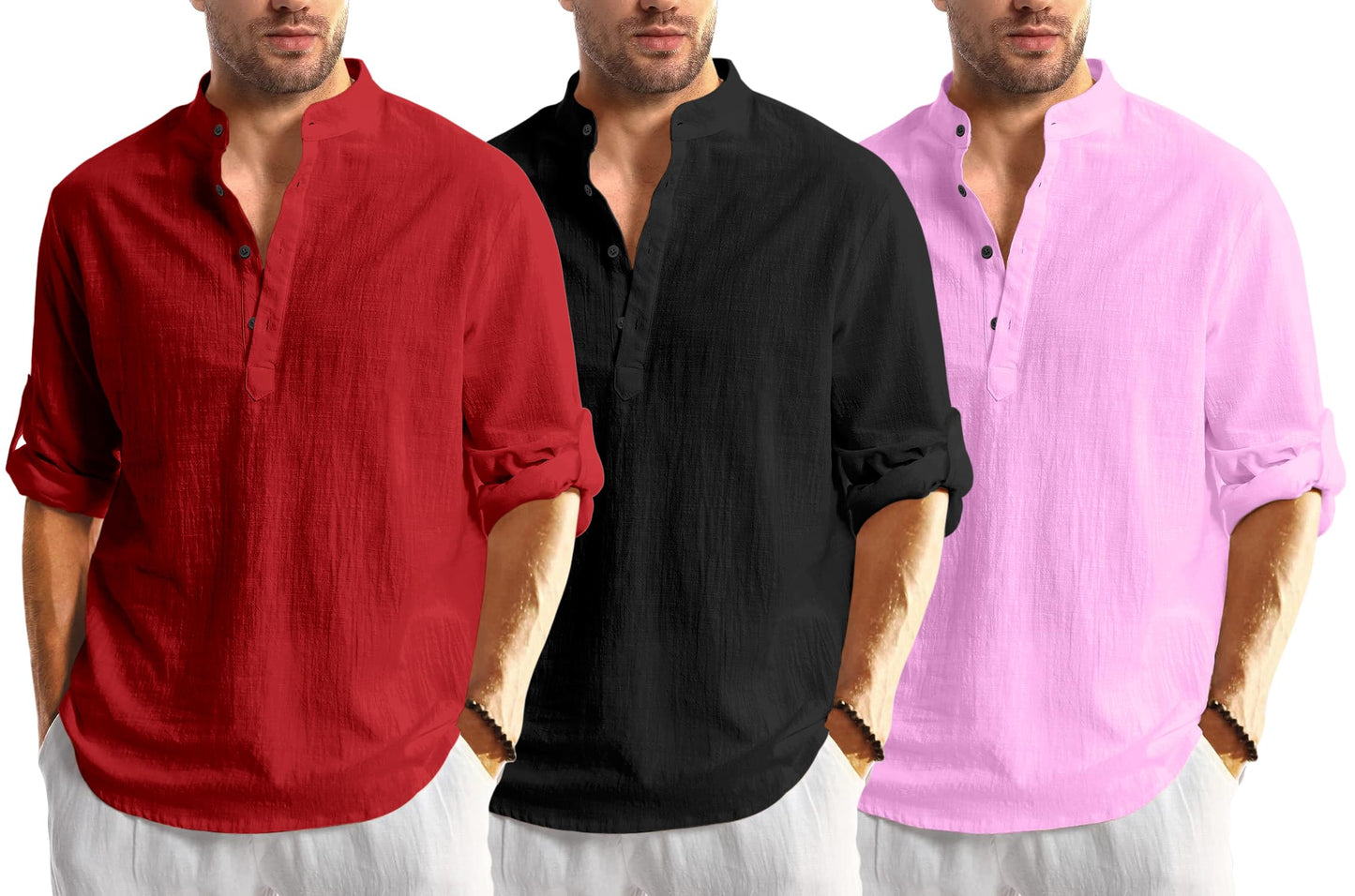 Zartha Combo Of Men Solid Cotton Blend Straight Kurta Shirt Pack Of 3