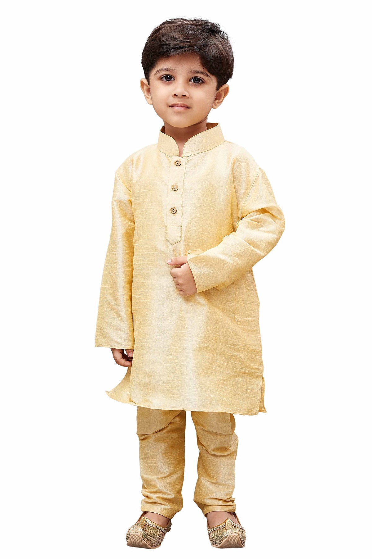 Jbn Creation Boys Silk Blend Gold Kurta Pyjama Set - Ethnic Elegance For Festivals | Comfortable Traditional Comfortable Full Sl