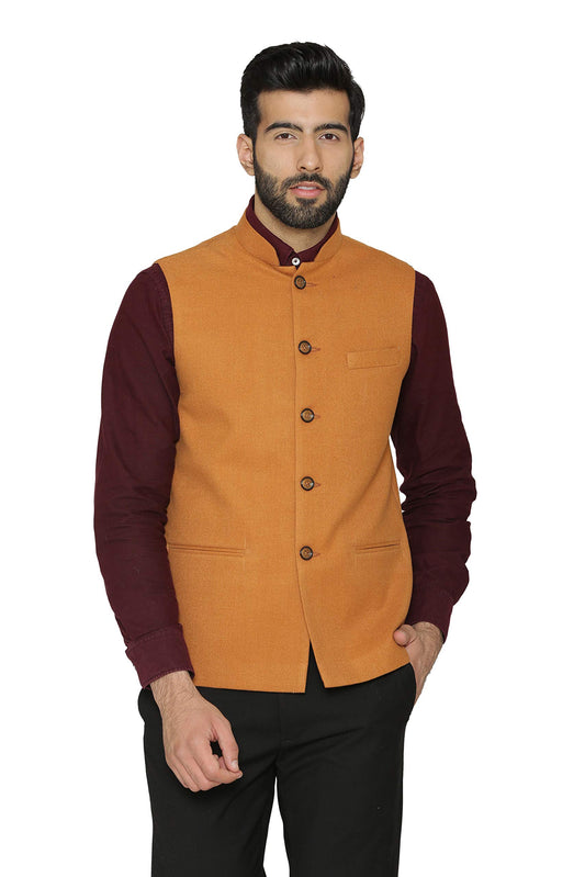 WINTAGE Mens Tweed Wool Festive and Casual Nehru Jacket Vest Waistcoat : Red