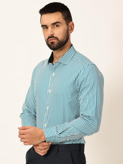 Thomas Scott 100% Cotton Strpes Slim Fit Formal Shirts for Mens Turquoise
