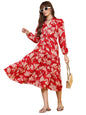 Sheetal Associates WomenS Casual Full Sleeve Crepe Fit & Flare Dress | Comfortable Relaxed Fit Summer Party Dress Red
