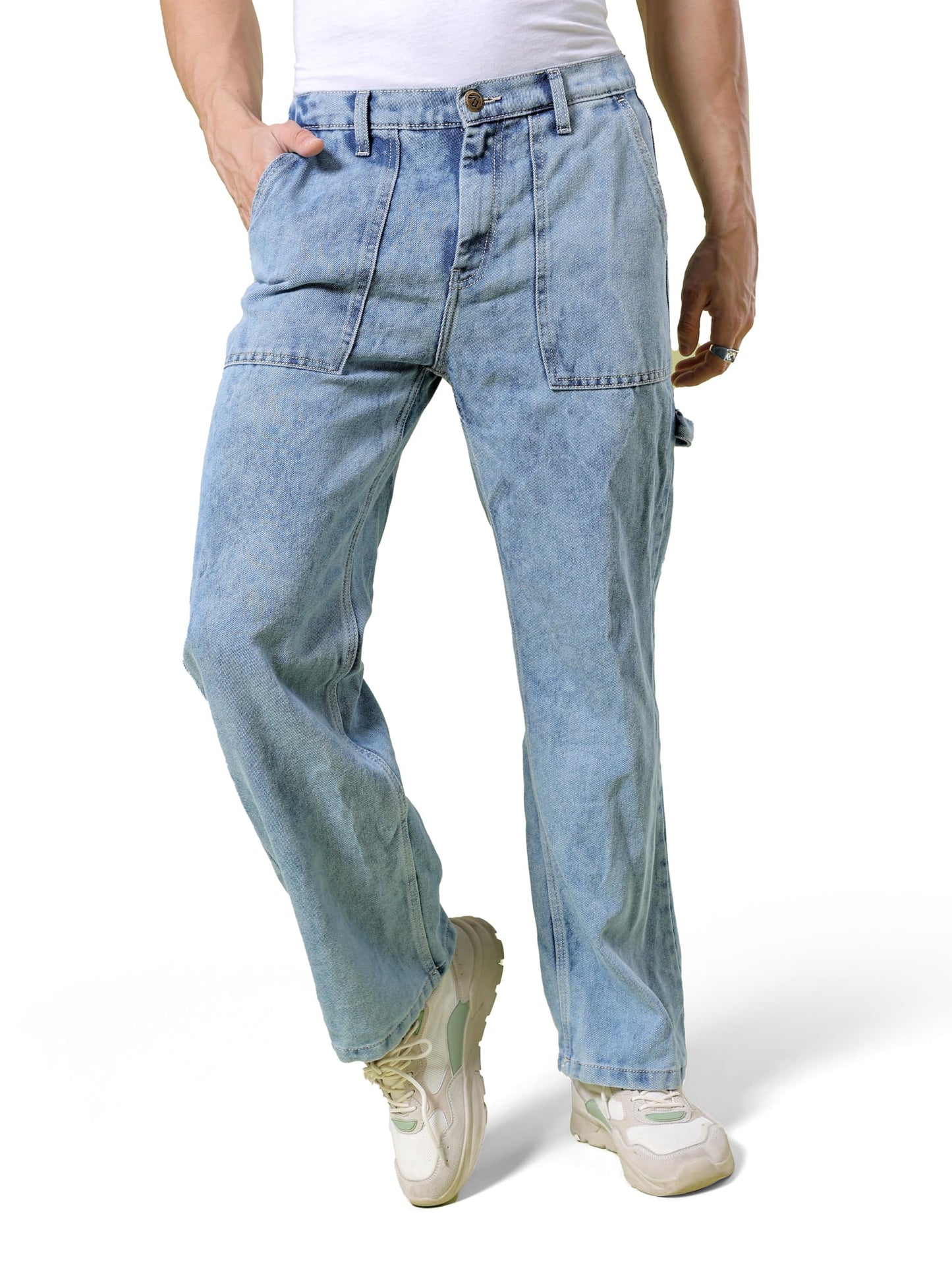 The Indian Garage Co Men Baggy Solid Mid-Rise Stretchable Jeans Blue