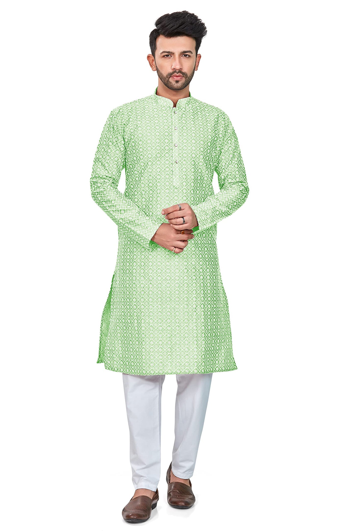 Be Active MenS Cotton Embroidered Lucknowi Green Kurta Set || MenS Kurta Pajama || MenS Kurta Pajama Set || Kurta Pajama For