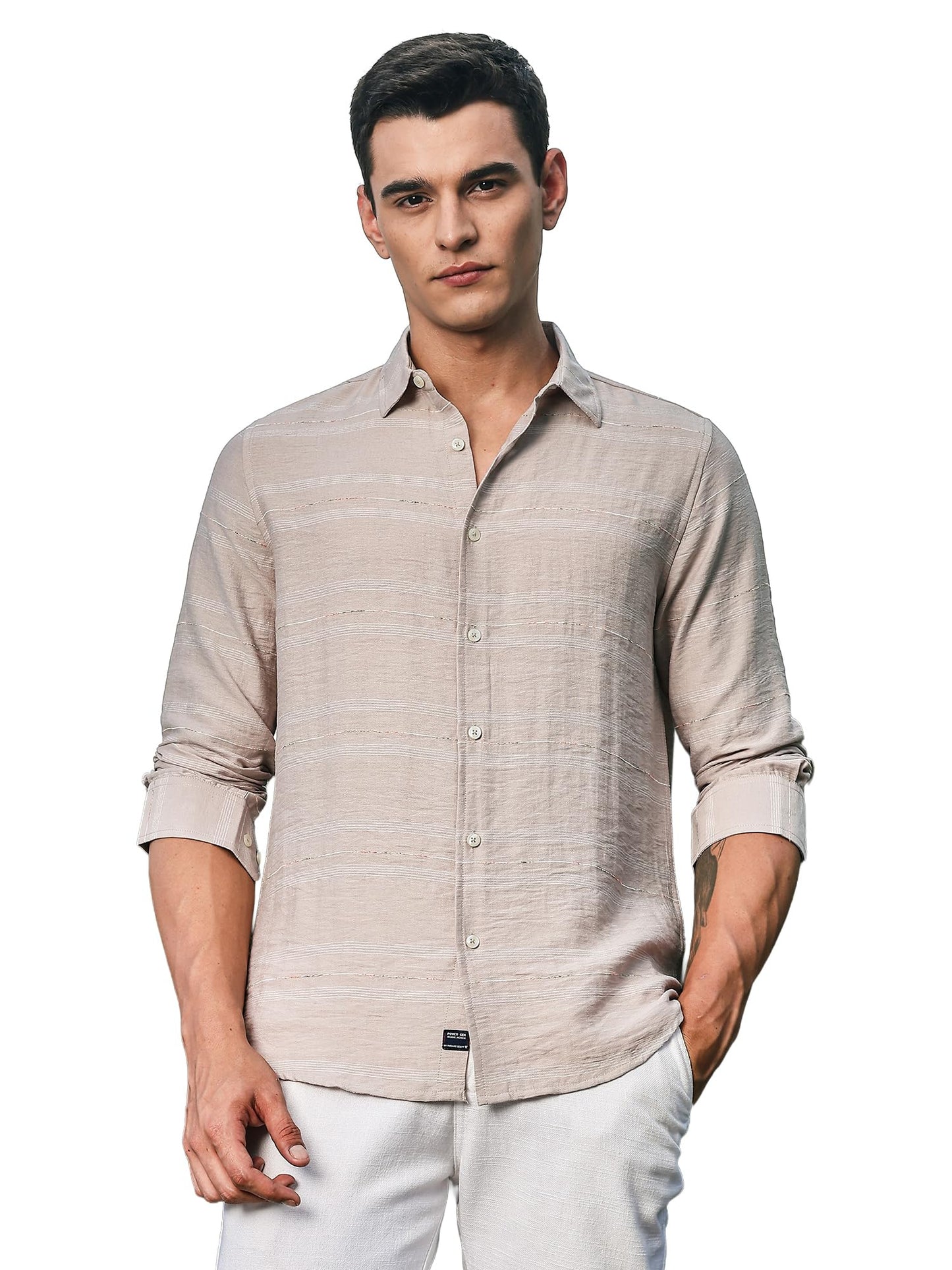 Thomas Scott Mens | Stripes | Long Sleeve | Spread Collar | Premium Polycoton Material | Slim Fit | Casual | Shirts for Men(TS1