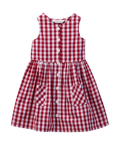 Y/d check  button through dress Red