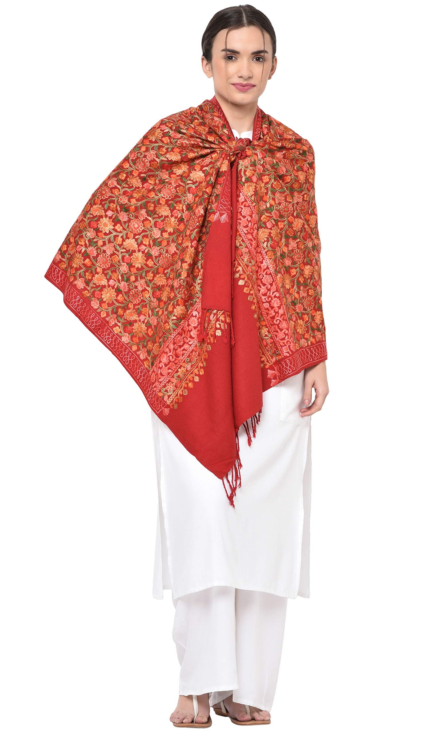 Weavers Villa Womens Kashmiri Aari Embroided Cashmilon Woven Stoles, Shawls, Wraps, 75cm X 200cm