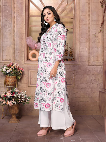 Rangita Pink Cotton Calf Length Embroidered A-Line Kurti | Kurta For Women_Xl