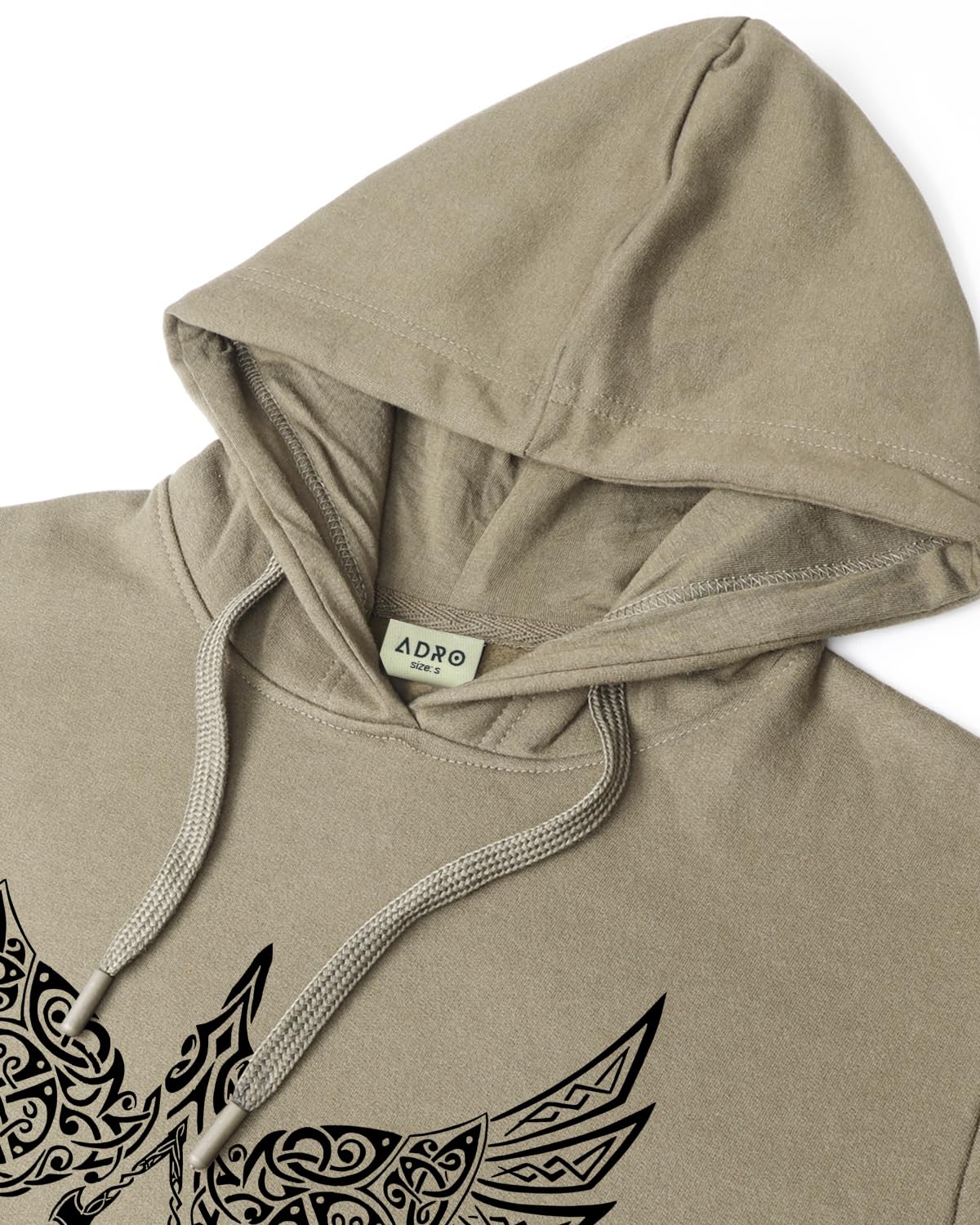 ADRO Men's Cotton Neck Hooded Sweatshirt (H24-BIRD-BE_Beige