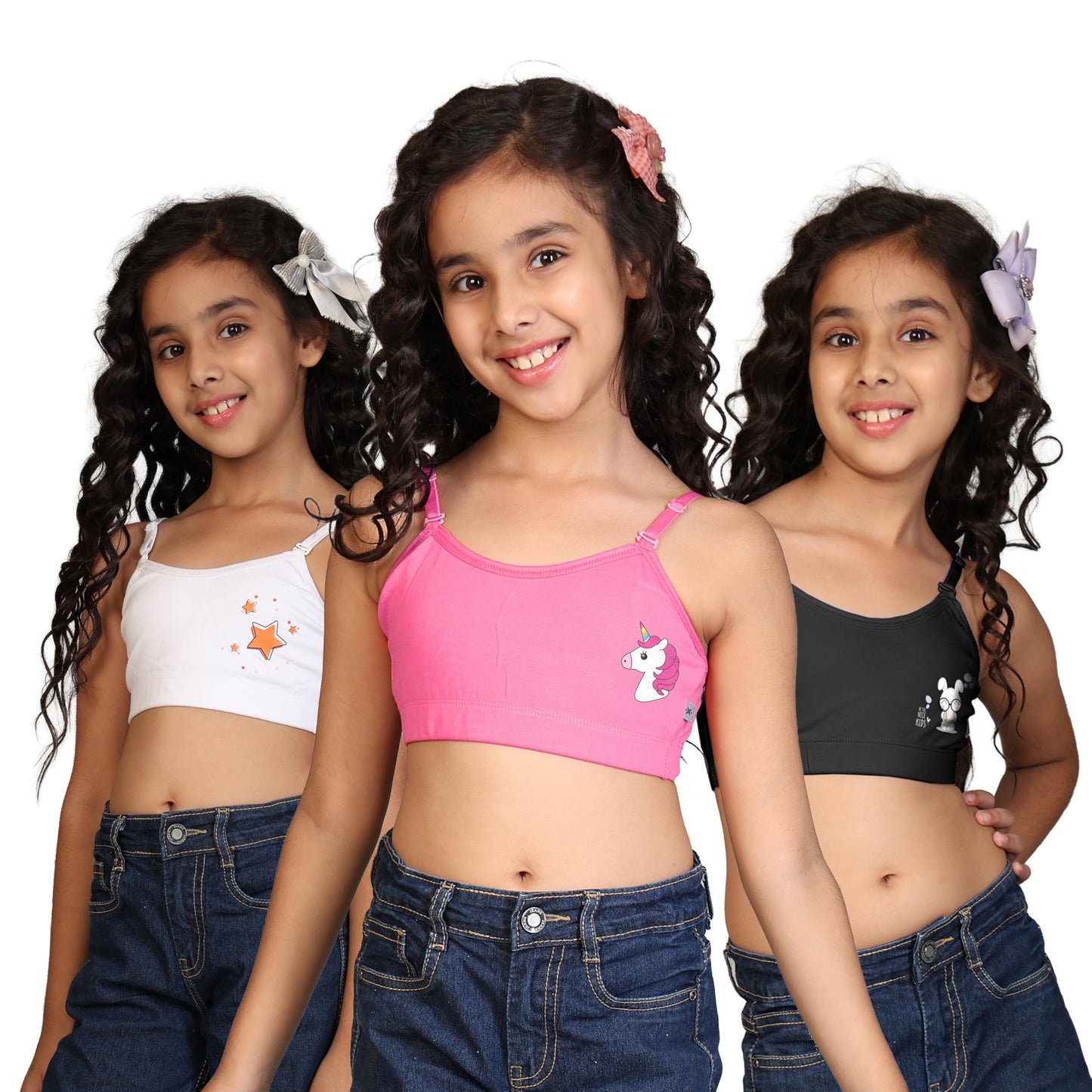 Kyda Kids Girls Antibacterial Cotton Printed Non Padded, Beginners Bra For Girls (Pack Of 3)