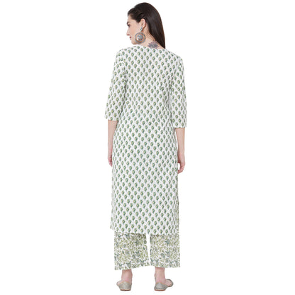 GoSriKi Women's Cotton Straight Kurta with Palazzo (EPSHA White)