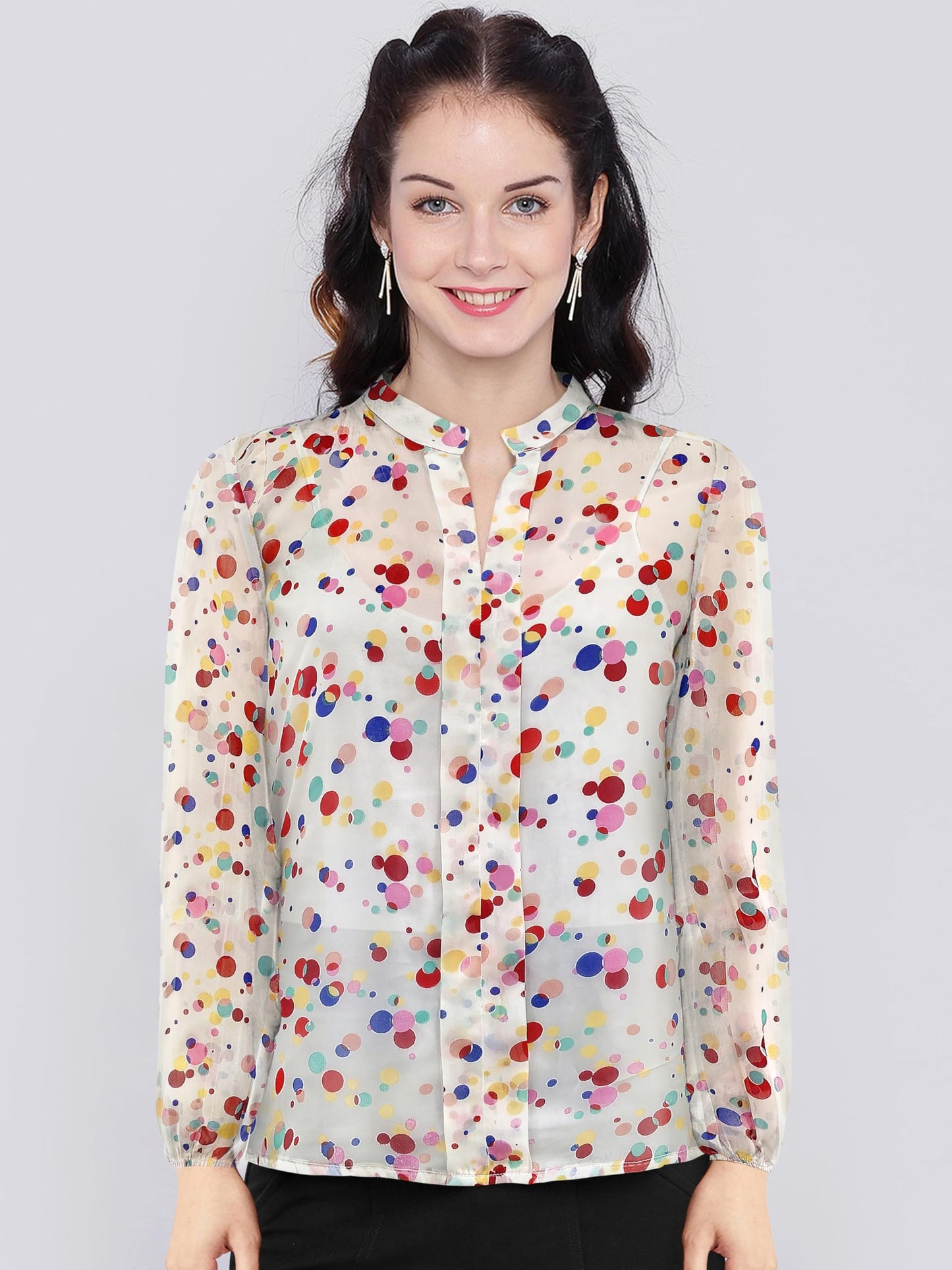 Toochki WomenS Polka Dots Regular Fit Shirt (Toochki198-Tp-N_Off White