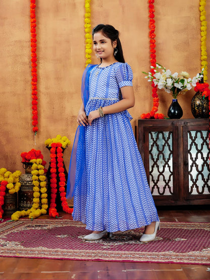 Aarika Girls Ethnic Wear Blue Colour Zig Zag Printed Georgette Lehenga Choli Set (4-10 Years)