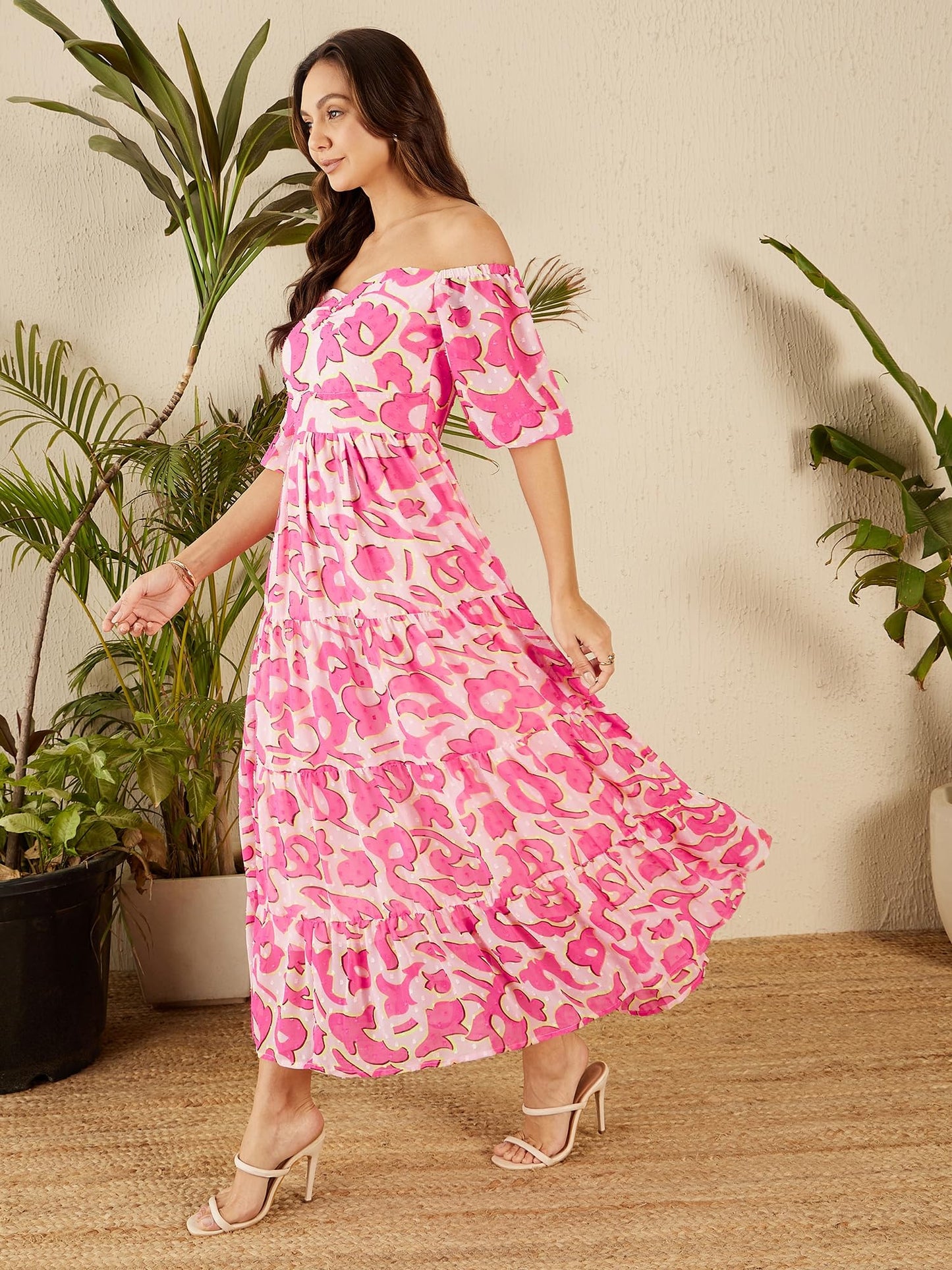Rare WomenS Polyester Fit And Flare Maxi Dress (Ep8120A_Pink